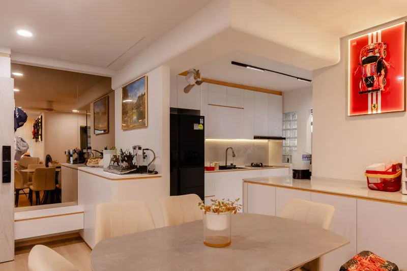 Wide dining and kitchen view